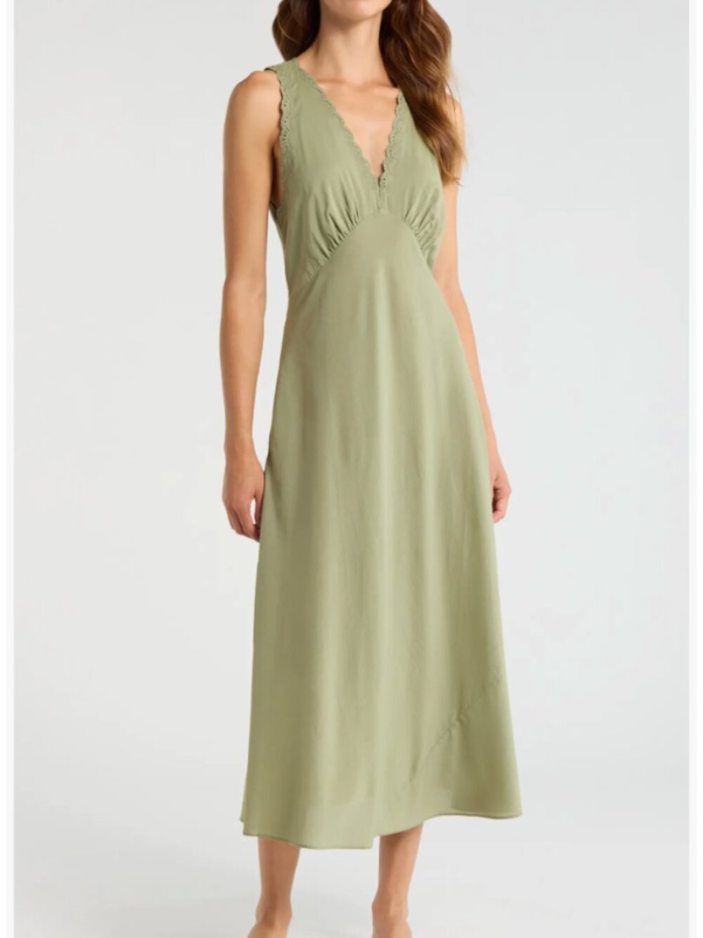 NWT Reformation Lila Sleep Midi Dress Small Sage Green French V Neck